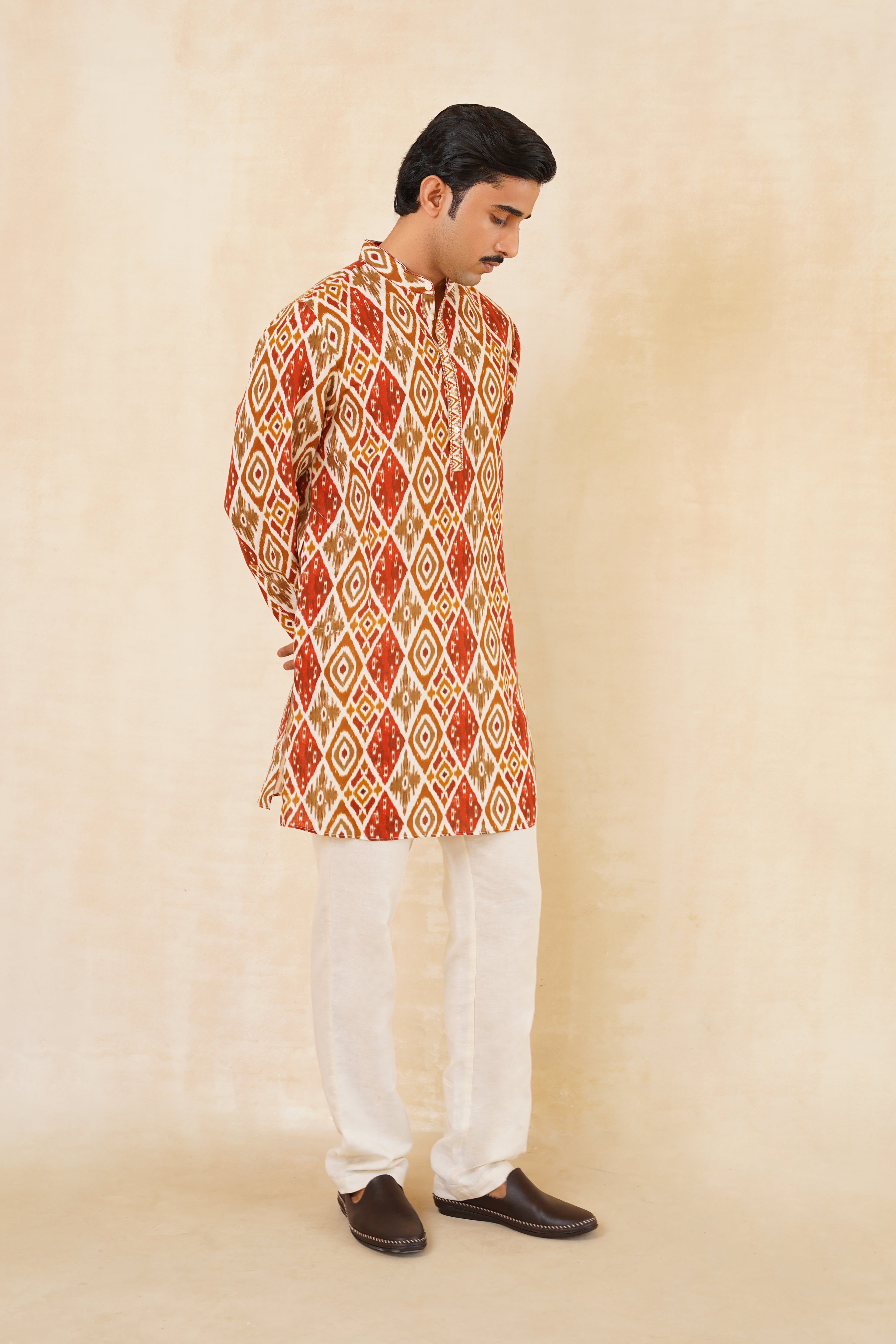 Rust Ikat Kurta Set