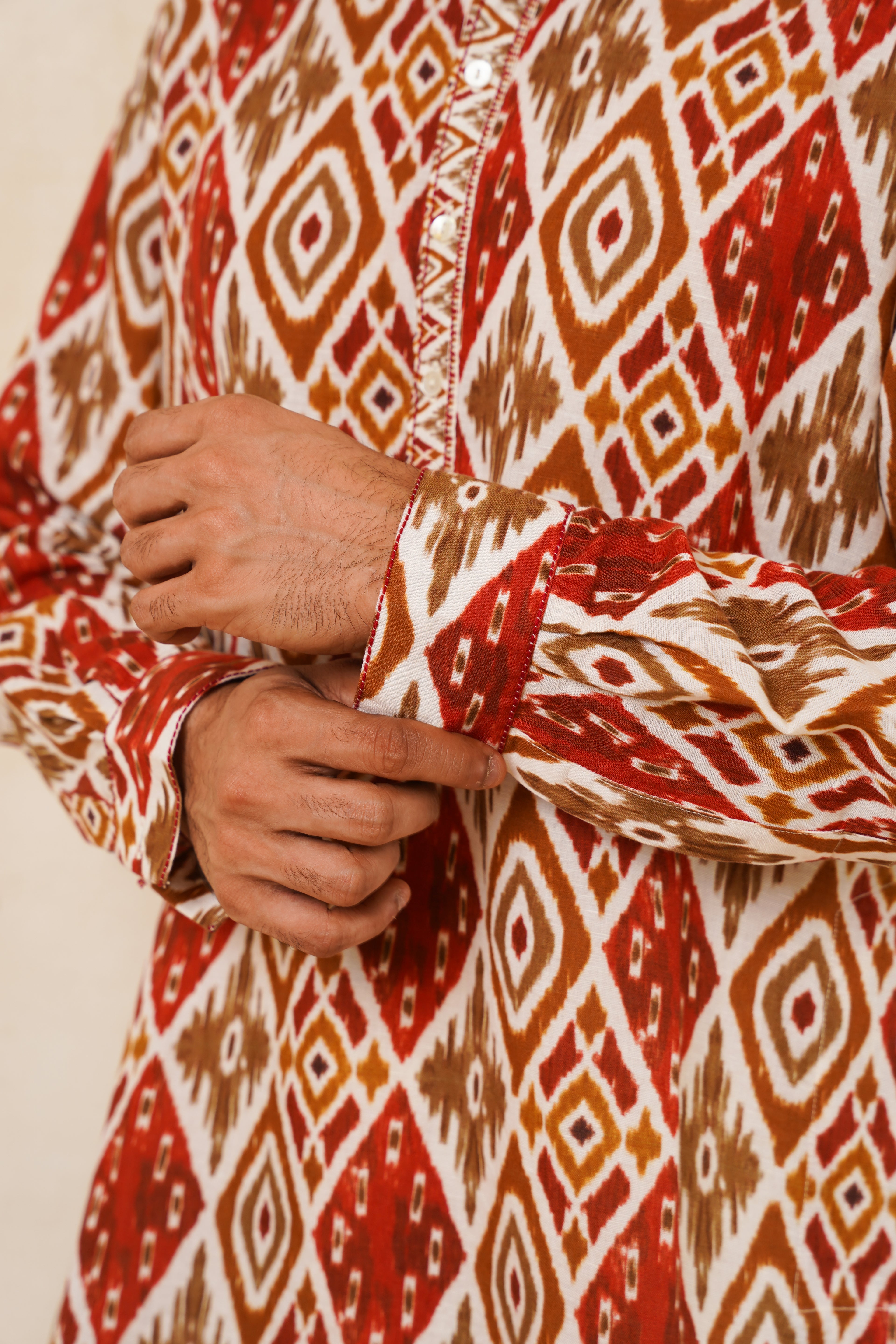 Rust Ikat Kurta Set