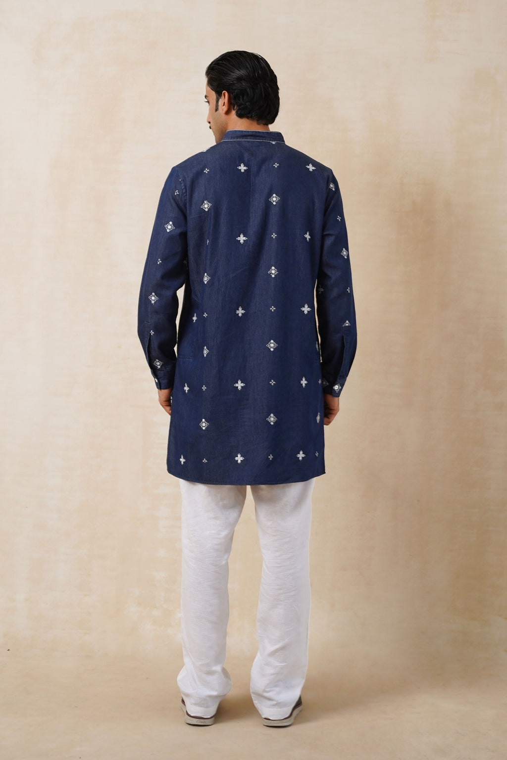 SHORT DENIM EMB.KURTA SET DARK INDIGO