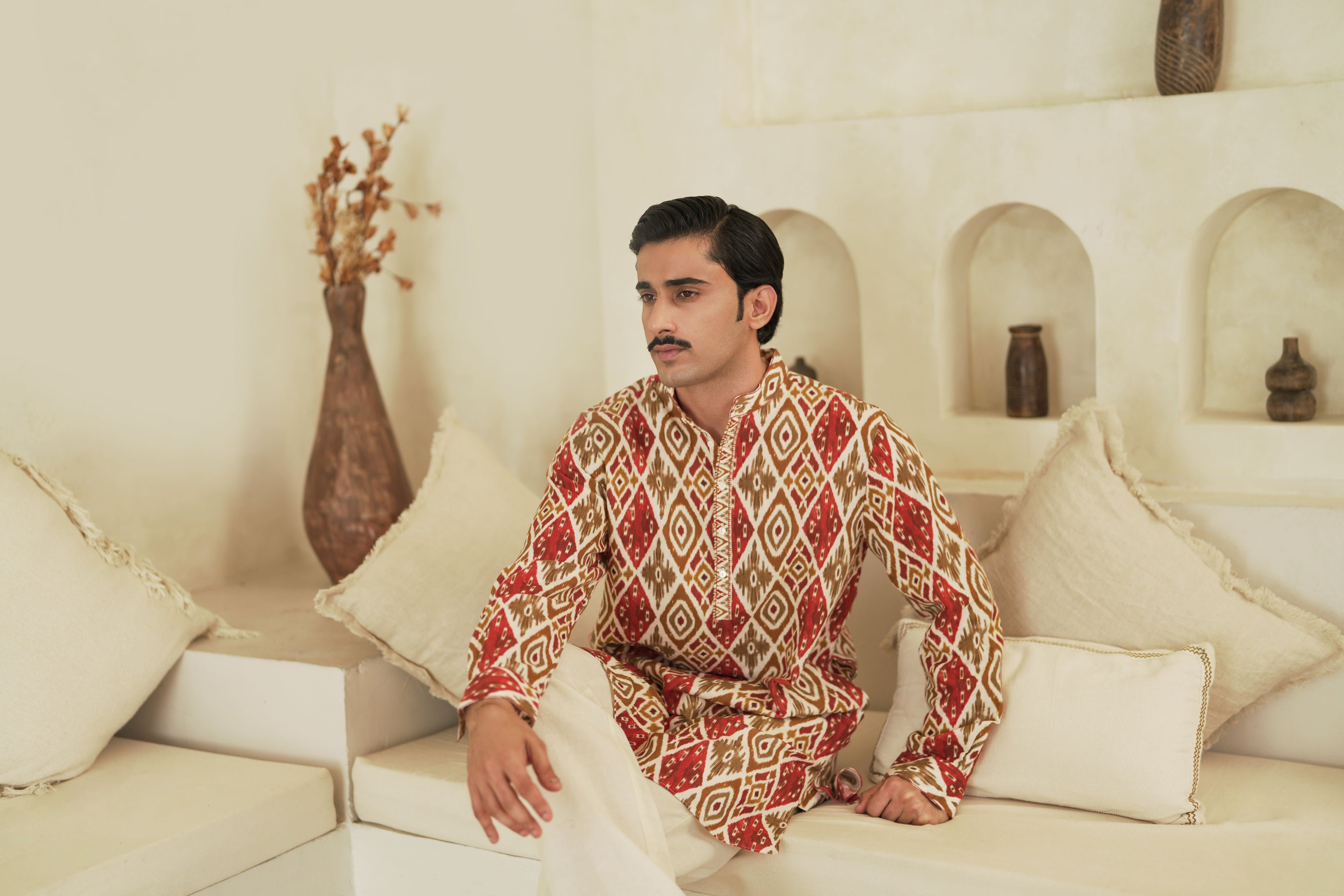 Rust Ikat Kurta Set