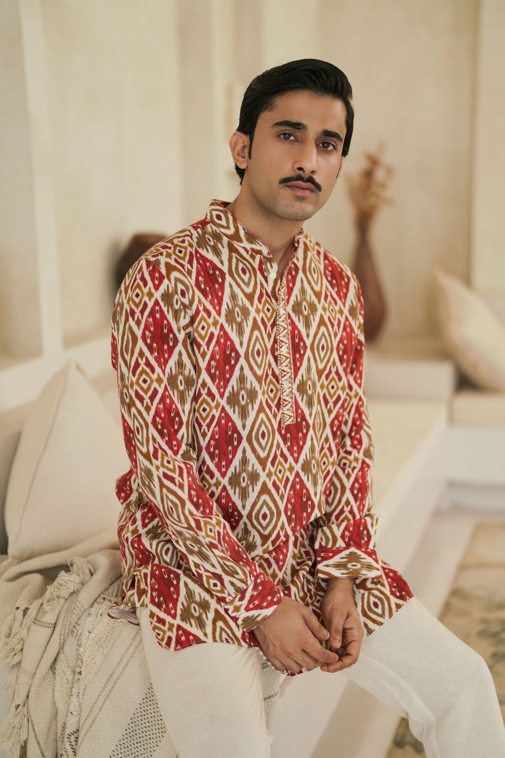 Rust Ikat Kurta Set