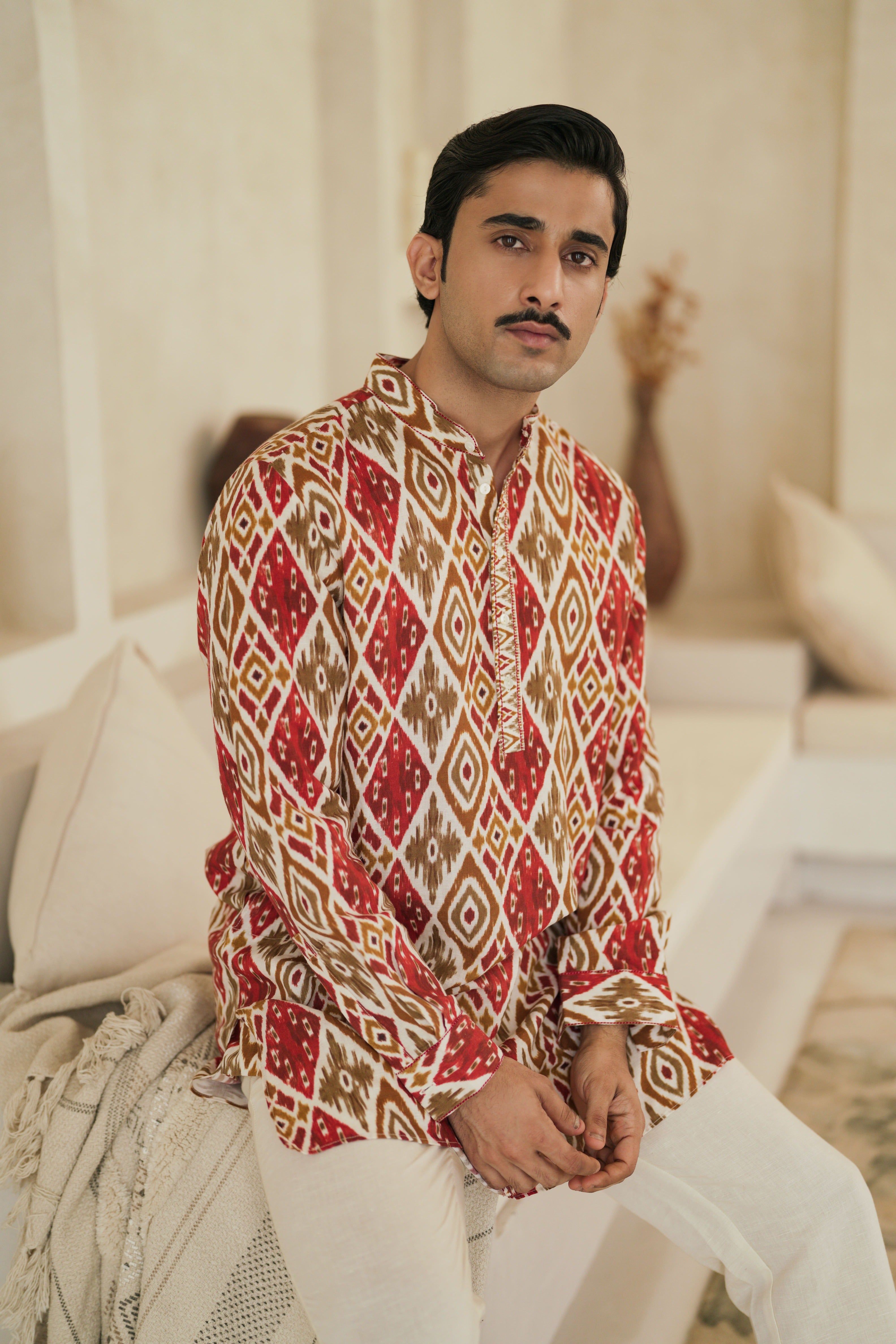 Rust Ikat Kurta Set